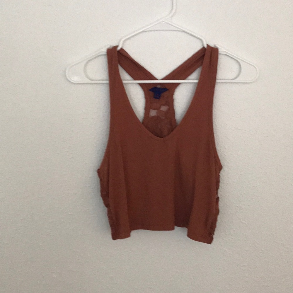 rust lace back cropped tank top